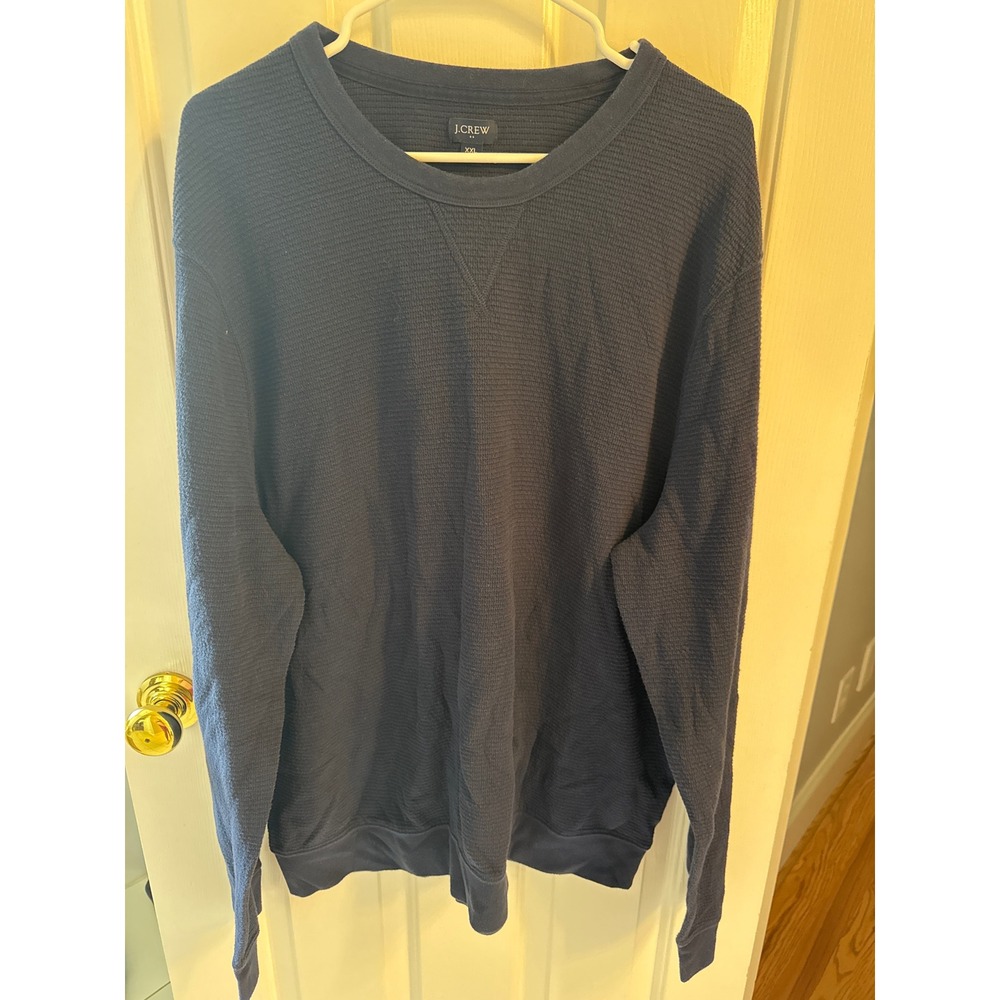 J Crew Mens XXL Waffle Knit Crewneck Sweatshirt Navy Blue Long Sleeve Textured